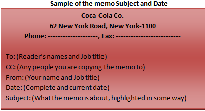 Sample of the memo Subject and Date