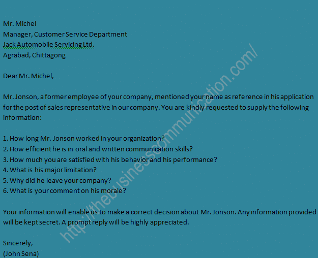 Sample of personal status inquiry letter