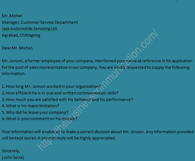 Sample of personal status inquiry letter