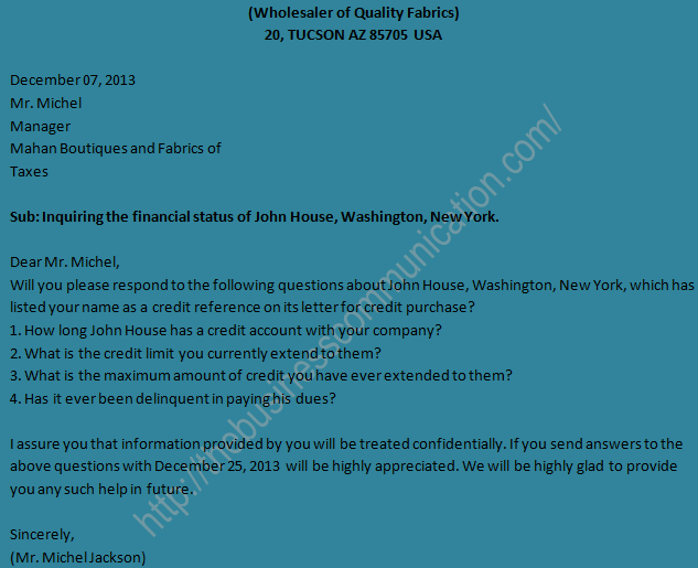 Specimen of business status inquiry letter-Sample of business status inquiry letter