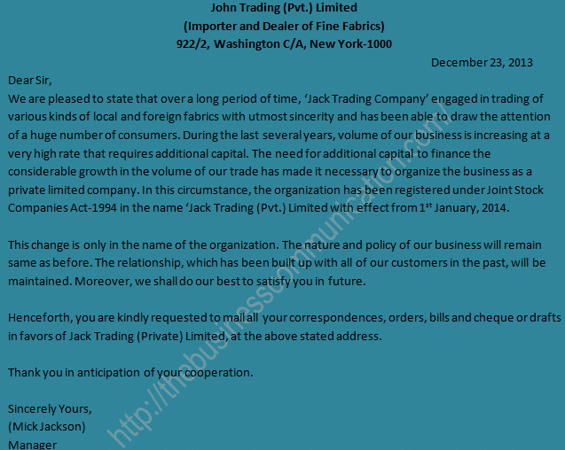 Sample of circular letter