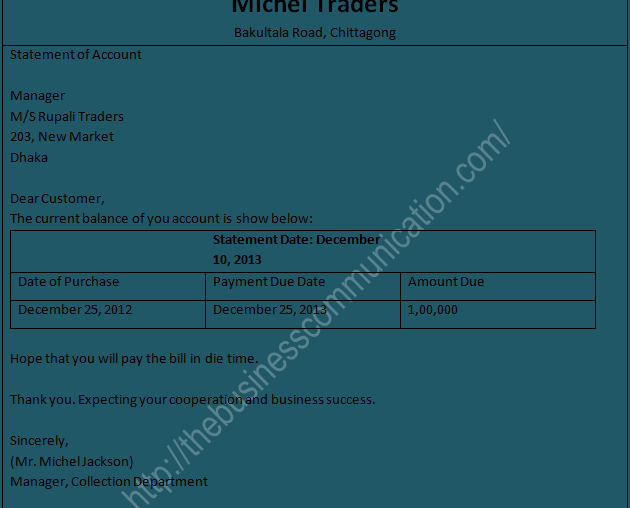 Sending statement of account-Sample of collection letter