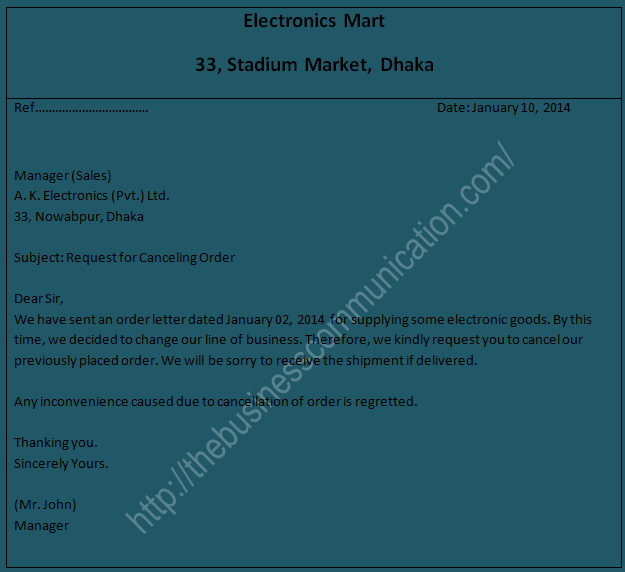 What Is Order Cancellation Letter Specimen Of Order