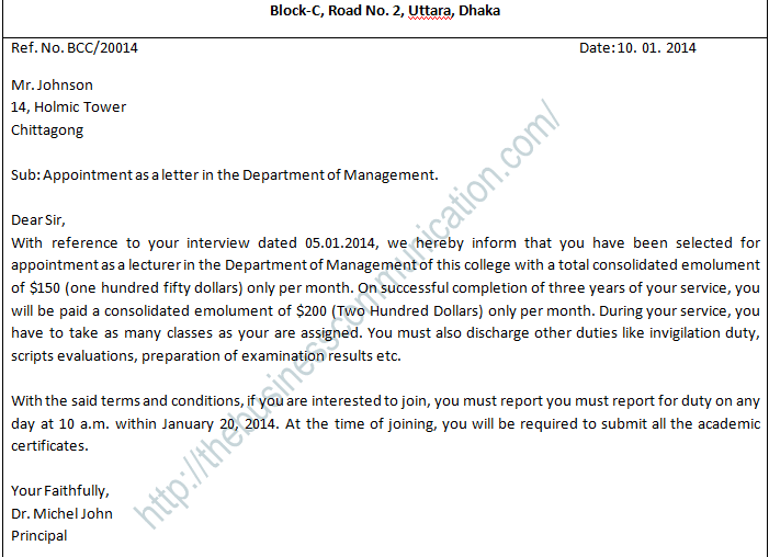 appointment letter