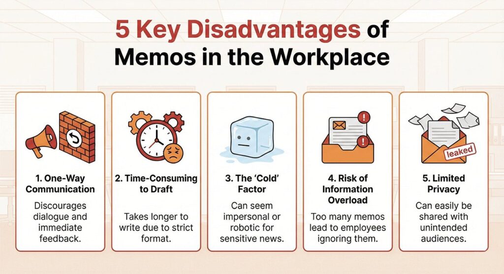 Advantages and Disadvantages of Memos in the Workplace 2 Disadvantages of Memos