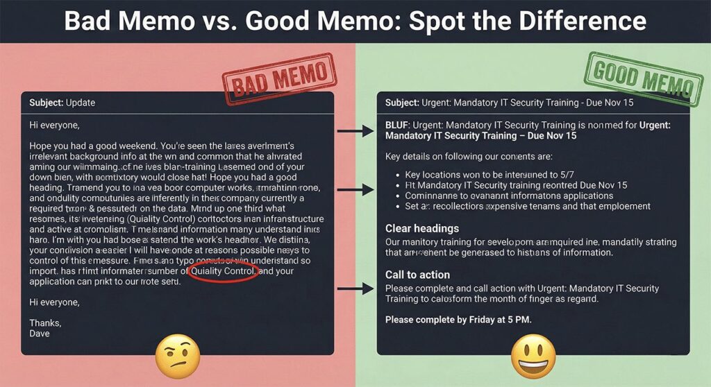 10 Common Mistakes to Avoid When Writing Business Memos 2 Bad Memo vs. Good Memo