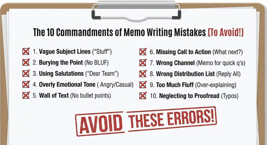 10 Common Mistakes to Avoid When Writing Business Memos 1 Commandments of Memo Writing Mistakes